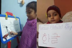 Grade 4 writing their names in Korean Language